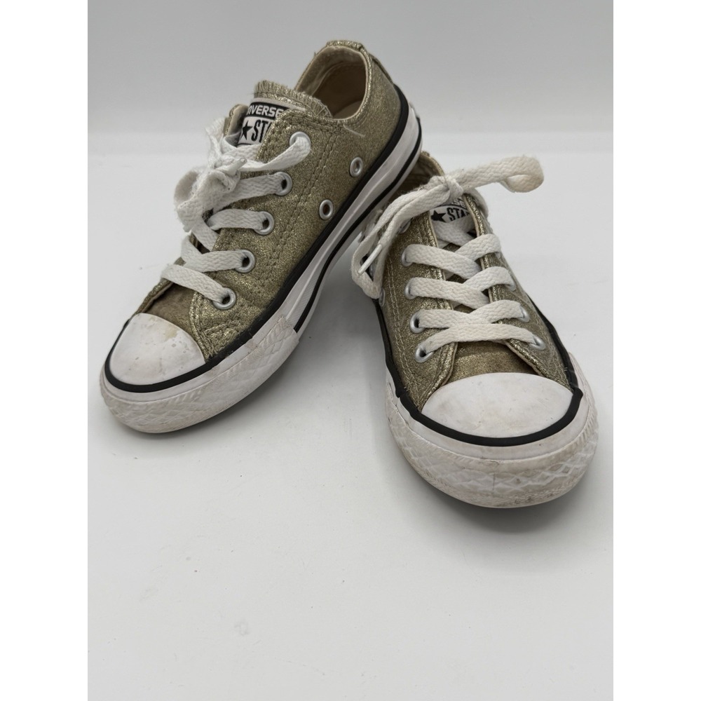 Converse All Star Sparkly Gold Glitter Low Top Sneakers Junior Size 11